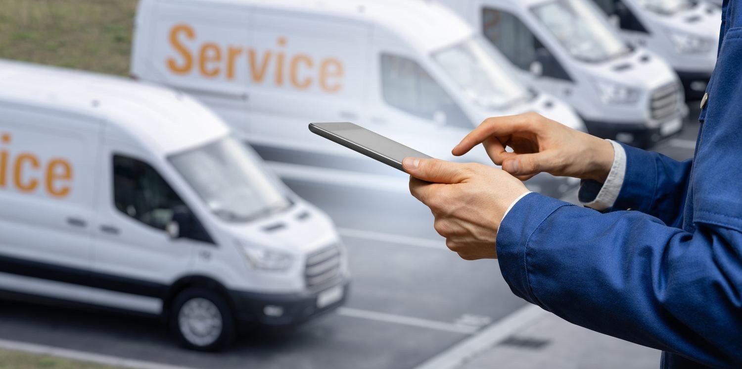 A service engineer's van on the way to a customer site
