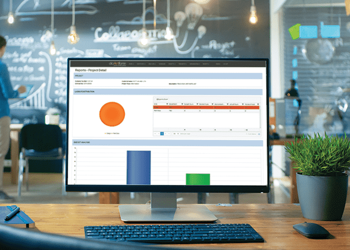 Reporting dashboard with charts displayed on a desktop monitor