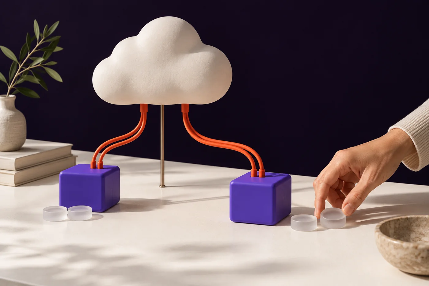 Conceptual illustration of cloud data synchronisation.