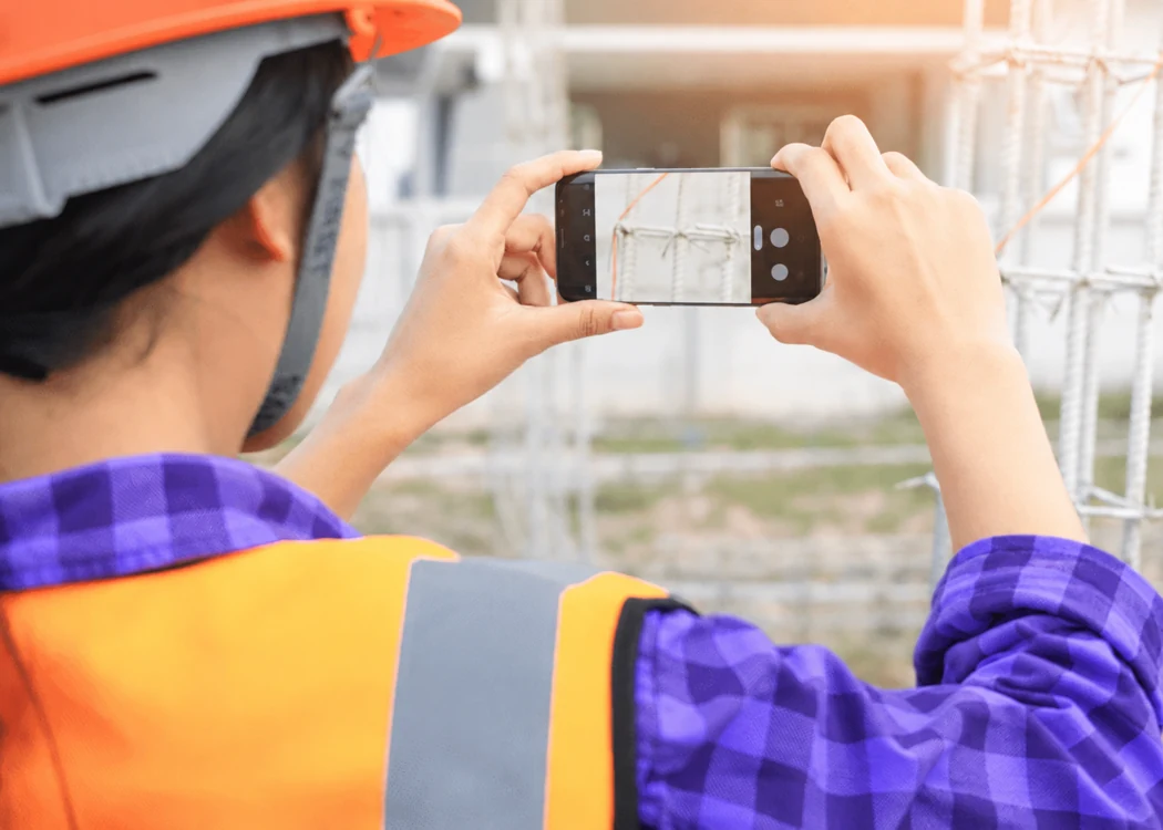Field engineer photographing equipment with a smartphone