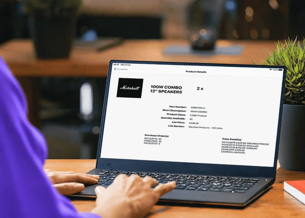 Laptop showing a product order screen